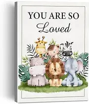 You are So Loved Quote Canvas Painting Framed Wall Art Decor for Home Nursery, Woodland Animal Nursery Canvas Poster Print Decorative Gift