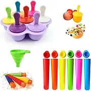 Mini Silicone Popsicle Mold, 7-Cavity DIY Ice Pop Mold with Colorful Plastic Sticks, Lollipop and Ice Cream Mould, Food Storage Container, Non-Stick Ice Cube Trays (1 Set)