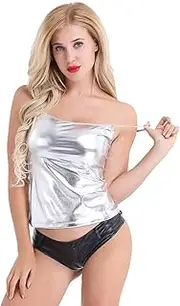 [TiaoBug] Women's Sexy Shiny Metallic Camisole Liquid Wet Look Tank Tops Clubwear Rave Party