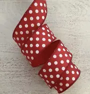 5 yds. RED & WHITE POLKA DOT WIRE RIBBON 1 1/2" Wide