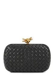 Bottega Veneta Knot Minaudiere Intreccio Leather Clutch, Clutch, Black - Yellow One Size