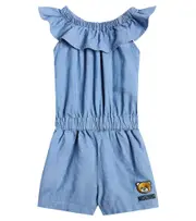 [Moschino Kids] Moschino Kids Embroidered denim playsuit Y 4 blue