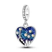 925 Sterling Silver Van Gogh Starry Sky Pendant Fits Bracelet Diy Gift