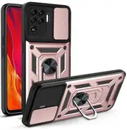 case For Oppo A94/ Reno 5/ F19 Pro Slide Camera Lens Protection and Built in 360 Rotatable Ring Holder - Silver