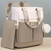 Danoz Fashion - Khaki and Beige Stylish Nappy Bag Backpack - Multi-Functional Diaper Bag with Insulated Pockets, Changing Pad & Pacifier Case
