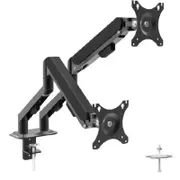 Shintaro Dual Monitor Mount for Up to 27" Screen, Gas Spring Arms, F-Clamp & Bolt