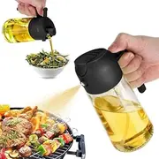 SMART PEPPER Oil Dispenser, 2 in 1 Oil Sprayer for Cooking, 16oz/480ml Glass Oil Spray Bottle with Pourer, Food-grade Oil Dispenser and Oil Sprayer for Kitchen, Salad, Frying, BBQ (Black)