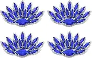 uxcell 4Pcs Handmade Beaded Patches, Peacock Tail Glass Crystal Appliques Sew on Rhinestone Patch for Clothing DIY Sewing Accessories, Deep Blue