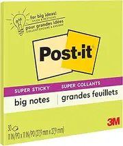 Post-it Super Sticky Big Notes, 11 in x 11 in, 1 Pad, 2X The Sticking Power, Neon Green (BN11G)