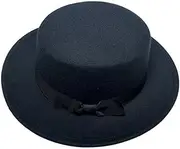 [Happyupcity] Black Classic Wide Brim Flat Top Fedora Hat Pork Pie Flat Top Hat Boater Trilby Panama Hat for Women Men, Black