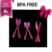 Pink CUTLERY SET BPA FREE plastic spoons knives forks Luxury Kitchen BBQ PARTY