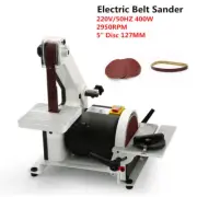220V Electric Bench Belt Sander 5" Disc Grinder for Metal Wood Plastic Belt 400W