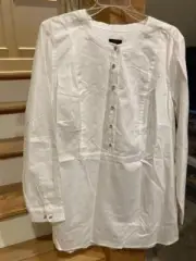 Talbots NWT Plus Size 1X Crisp Bright White Tuxedo Tunic Shirt w/Jeweled Buttons