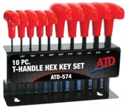 New! ATD 10pc SAE T-Handle Hex Key Set with Rack #574