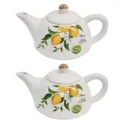 2x Lemon 19.5cm Teapot Porcelain/Metal Decorative Brewing Container Pot w/Handle