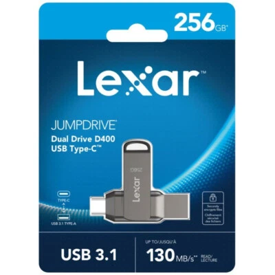 Lexar 256GB JumpDrive Dual Drive D400 USB 3.1 Type-C & Type-A USB Flash Drive