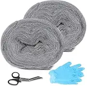 lalago Pack of 2 (4.6 m/PC) Steel Wool Against Mice, Steel Wool Fine 0000 Against Rodents, Steel Wool, Holes Wall Cracks Mouse Trap Mouse Trap Mouse Repellent with Work Gloves Scissors for Home, Garage and Garden