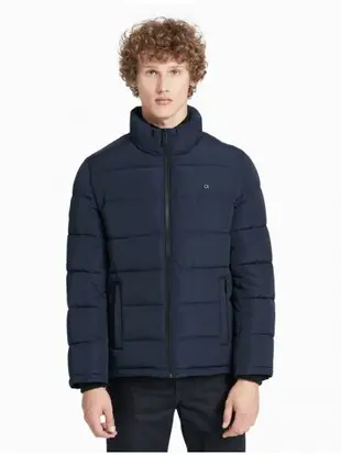 美國百分百【全新真品】Calvin Klein CK 男款 保暖 羽絨 外套 夾克 立領 深藍色 S號 J705