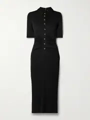 [Carolina Herrera] Carolina Herrera - Button-embellished Ruched Stretch-jersey Midi Dress - Black - S S Black