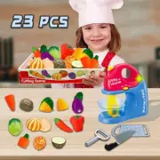 Kids 23PC Blender & Mixer Grinder Fruit Cutting Playset Kitchen Accessories Game