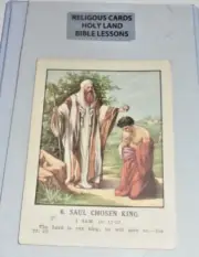 Vintage Bible Study Lesson Color Card Christian SAUL Chosen King Scripture Verse