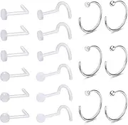 [BodyAce] Clear Piercing Retainers Acrylic Bioflex Clear Nose Ring, Plastic Lip Labret Stud Tragus Ear Retainer, Septum Hoops Cartilage Industrial Piercing Jewellery For Work Surgery