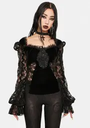 [Eva Lady] Long Puff Sleeve Lace Top