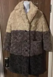 NEXT Petite Colour Block Teddy Borg Coat - S