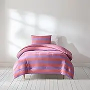 Lush Decor Gale Cabana Stripe? Reversible Comforter 2 Piece Set Twin/Twin XL Coral & Purple - Striped Bedding Set - Kids Pink Comforter - Coastal Dorm Decor