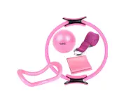 5Pcs Pilates Ring Yoga Exercise Ball Set with Resistance Band - Pink