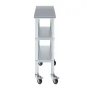 24 in. x 12 in. Stainless Steel Table with Two Under Shelves and Wheels