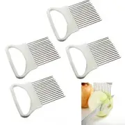 4 Pc Stainless Onion Holder Cutter Slicer Veggie Tomato Kitchen Gadget