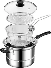 Noodle Cooker Pot - 22x15cm Stainless Steel Steamer Pot With Lid For Kitchen | Multi-Purpose Kitchen Gadget For French Fries, Seafood, Shrimp, Onion