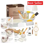 Handmade Sourdough Bread Baking Kit with Rattan Proofing Baskets & Linen Liners
