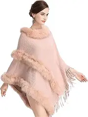 [HAMKVBPR] Women's Shawl Scarf Women Poncho Cape Tassel Shawl Fur Trim Poncho Cape Women Wrap for Party and Christmas