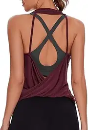 [Weckton] Womens Summer Open Back Yoga Tops Halter Backless Workout Tank Top Loose Fit Athletic Shirts Gym Activewear for Women