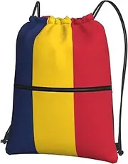 EdWal Flag Of Chad Print Drawstring Backpack Gym Bags Sports Bags With Zipper Pocket For Travel Swimming Beach, Black, One Size