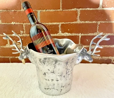 Pewter Stag Elk Reindeer Champagne Wine Cooler Ice Bucket Holiday Party Handmade