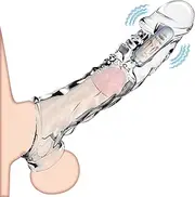 KVEVU Reusable Sleeve with Vibrator,3.6 inch Clear Sleeve Extender Ultra-Soft Enlarger for Couples Vibrating Dildo for Cock Enlarger Sex Toys for Men