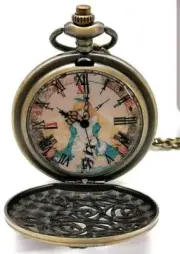 New Alice In Wonderland Cheshire Cat Quartz Pocket Watch