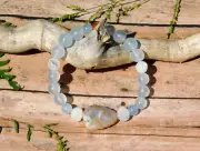 Blue Chalcedony Bracelet with Jasper Leaf & Flashy Moonstone for Energy Healing