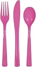 HITHIKA 18 Pcs Heavy Duty Clear Plastic Cutlery Set Washable Reusable [ 6 Spoons, 6 Forks, 6 Knives Set ] Ideal for Party | Kid's Parties | Buffets | Picnics | BBQ's | Weddings | Camping (Pink)