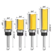 4PCS 1/4" Shank 3/4" Diameter Flush Trim Template Router Bit Set