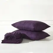 Deep Purple Linen Sheet Set - 100% French Flax Linen, King / Deep Purple