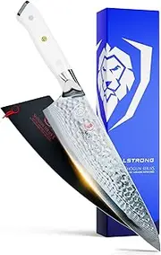 DALSTRONG Chef Knife - 20 cm - Shogun Series X - Damascus - Hammered Finish - Japanese AUS-10V Super Steel - Glacial White ABS Handle - w/Sheath