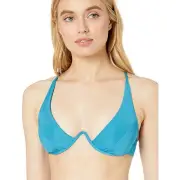 BCBG Crossback V-Neck Underwire Bra Bikini Top, Teal, 6