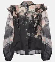 [Zimmermann] Zimmermann Crush Frill Sleeve linen and silk blouse AU 8 black
