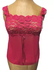 VTG Y2k Deadstock Red Lace Mesh Milkmaid Cami Top Size XL Cabernet Lingerie Gift