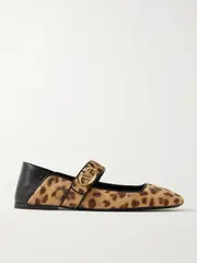 [Valentino Garavani] Valentino Garavani - Vlogo Locker Collapsible-heel Leather-trimmed Leopard-print Calf Hair Ballet Flats - Leopard print - IT36 IT 36 Animal print
