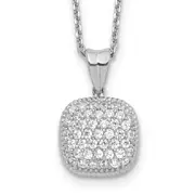 Sterling Silver Shimmer Rhodium-Plated 16 Inch 49 Stone Square Cz Necklace With 2 Extender